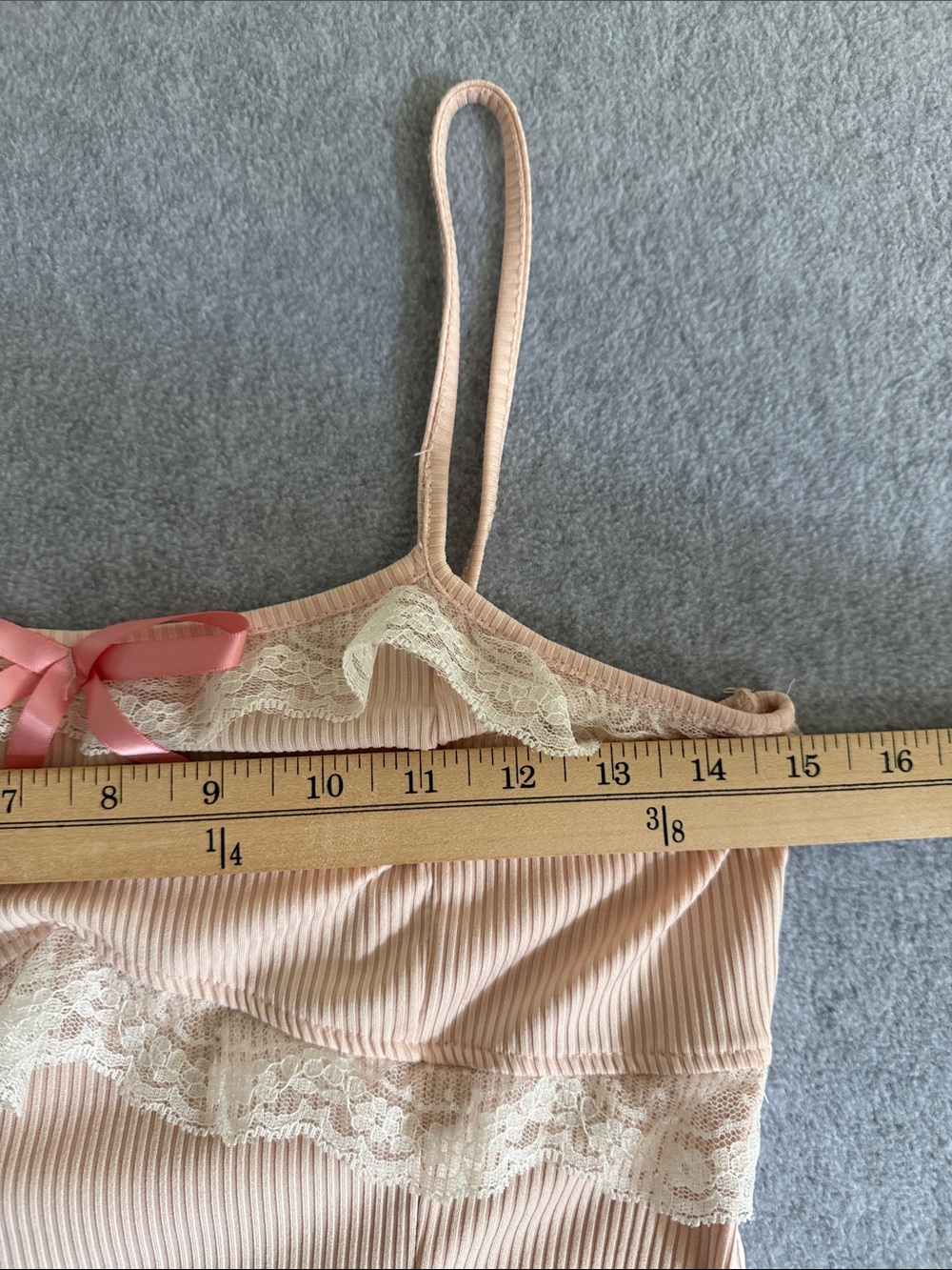 Coquette Cottagecore Pink Ribbed Lace-Trim Slip Dress Soft Girl Size Small - Picture 10 of 12